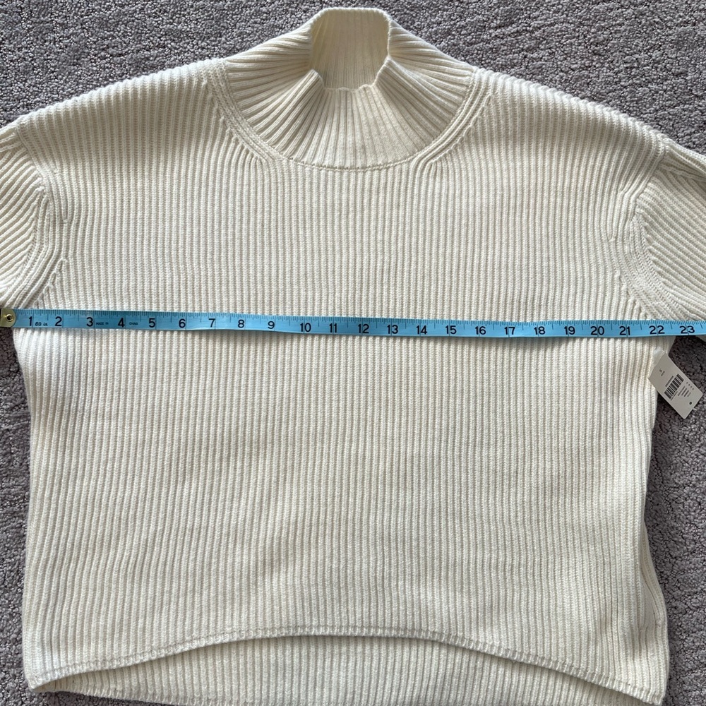 NWT Anthropologie Maeve Ivory Rib Knit Sweater, Mock Neck, Balloon Sleeves,Small - Picture 8 of 15